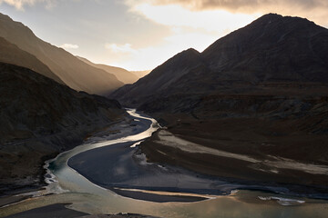 Zanskar and Indus rivers meeting point in Ladakh, India