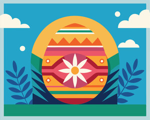 Vibrant Easter Egg with Geometric Pattern and Floral Design