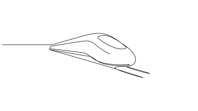 Animated self drawing of continuous one line draw bullet train speeding on the tracks carrying passengers, Self drawing line animation freight train continuous one single line drawn concept video