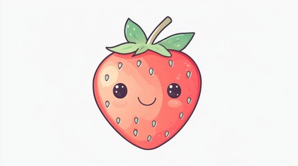 Obraz premium Cute cartoon strawberry, happy face, white background, food illustration