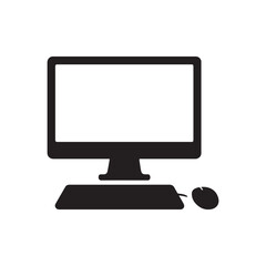Computer Monitor with Mouse and Keyboard Silhouette Vector Icon for desktop setup and digital work.