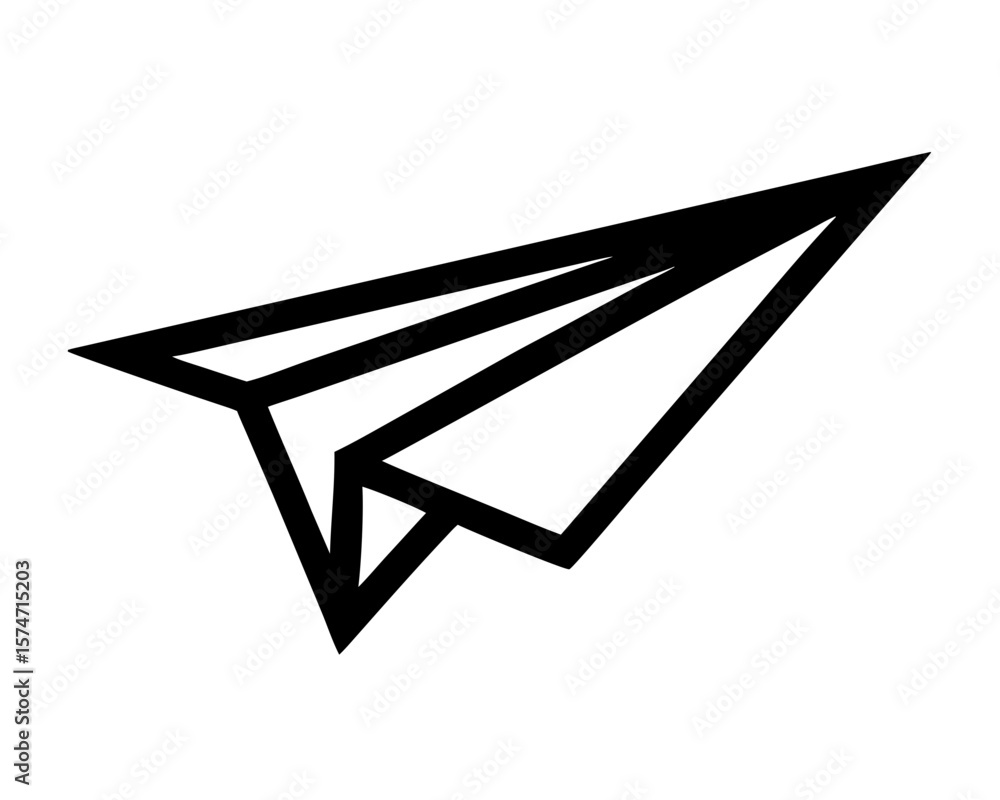 Poster black silhouette of a classic paper airplane design with transparency for uiux use