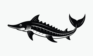lake sturgeon silhouette, lake sturgeon line art silhouette vector illustration 