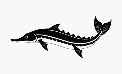 lake sturgeon silhouette, lake sturgeon line art silhouette vector illustration 