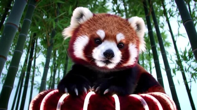 red panda eating bamboo in thailand