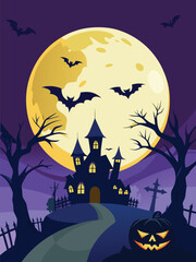 Full Moon and Misty Halloween Scene