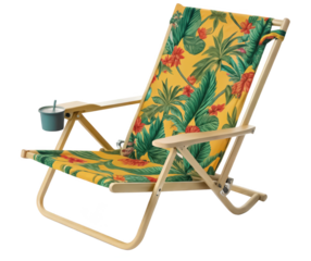 Beach chair with cupholder PNG summer chair PNG folding chair PNG drink holder chair PNG transparent background image