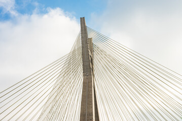 suspension bridge over blue sky