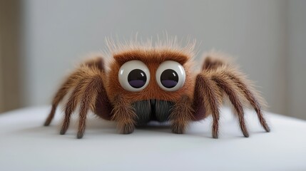 Cute Spider Portrait Brown fuzzy toy spider, big eyes, posed. UseChildren's images