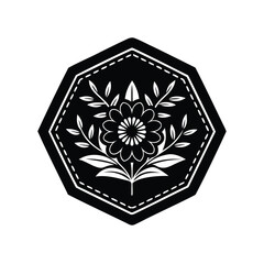 Elegant Floral Motif in Black and White Geometric Decorative Frame Design