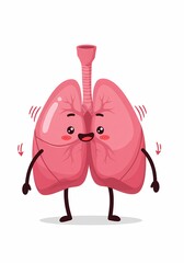 Cartoon Lung Character Breathing Animation on White Background