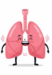 Happy Cartoon Lungs Character Waving on White Background