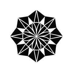 Striking Geometric Mandala with Interlocking Triangles and Arcs in Bold Black