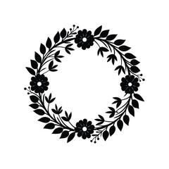 Elegant floral wreath illustration with flowers, leaves, and minimalist design elements