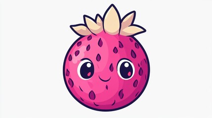 Obraz premium Cute cartoon strawberry, happy face, white background, kids food illustration