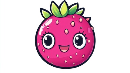 Fototapeta premium Happy cartoon strawberry, white background, kids' illustration