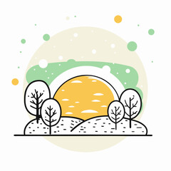 Peaceful Sunrise Over Lush Landscape with Trees for Environmental Awareness, Nature Blogs, Meditation Websites, and Eco-Friendly Content  
