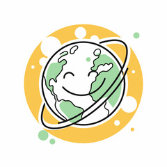 Smiling Earth Globe with Cheerful Expression on Yellow Background for Peace Day Awareness, Environmental Blogs, Social Media Campaigns, and Educational Resources  