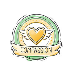 Compassion Badge with Heart and Wings Design for Peace Day, Awareness Campaigns, Social Change Initiatives, and Digital Content Creation  