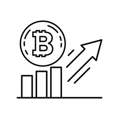 Bitcoin demand increase linear icon concept. Bitcoin demand increase line vector sign, symbol, illustration.