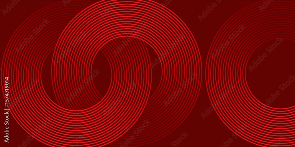 Poster abstract red geometric lines glowing on a dark red background. modern shiny red circle line pattern.