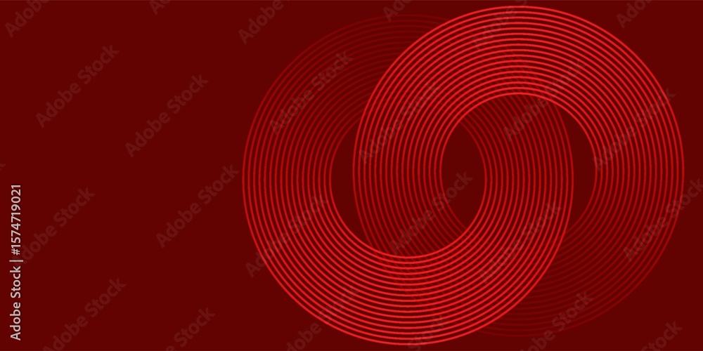 Poster abstract red geometric lines glowing on a dark red background. modern shiny red circle line pattern.