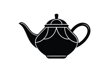 Elegant Black Teapot Silhouette with Curved Spout and Intricate Floral Design