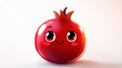 Fototapeta premium Cute cartoon pomegranate, white background, fruit illustration, healthy food