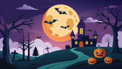 Fototapeta premium Full Moon Horizon with Flying Bats
