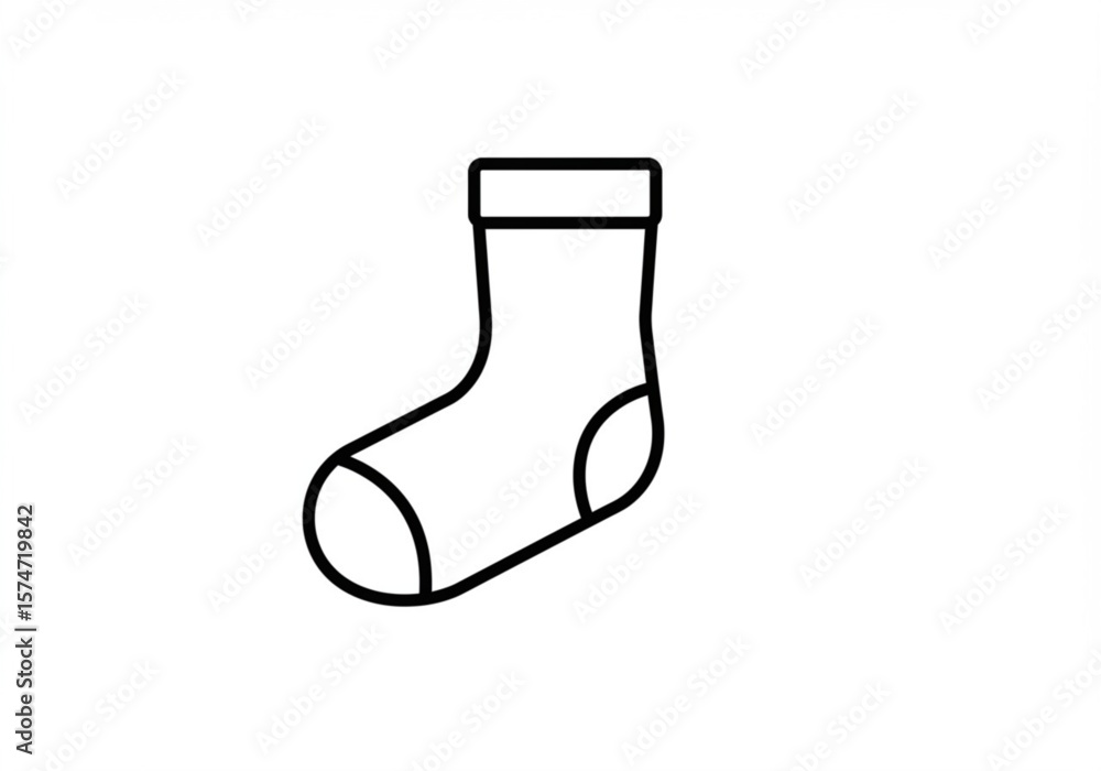 Poster simple black line drawing of a sock with a cuff and heel detail