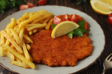 A Viennese schnizel with french fries