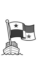 Fototapeta premium Stylized illustration of the flag of panama waving from a boat sailing on water isolated on transparent background