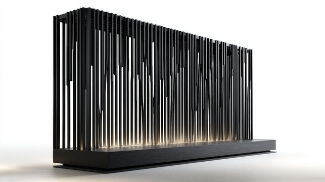 Modern black decorative screen with vertical lines.