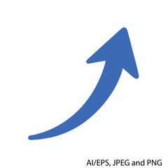 A vibrant, bold blue arrow curves upwards and to the right against a stark white background. The arrow signifies growth, progress, or an upward trend.