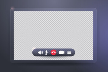 Realistic dark glass video call window template with copy space. Vector illustration