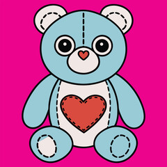 Fototapeta premium Cute Light Blue Teddy Bear with Heart Patch Illustration