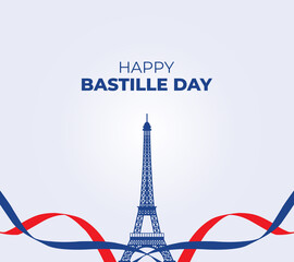  Happy Bastille Day. 14 July. Holiday concept. Template for background with banner, poster and card. flat illustration. Jpeg format.
