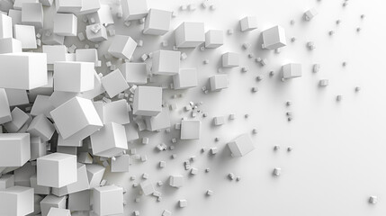 Clean white background with subtle abstract cubes and space for infographics and presentation titles.