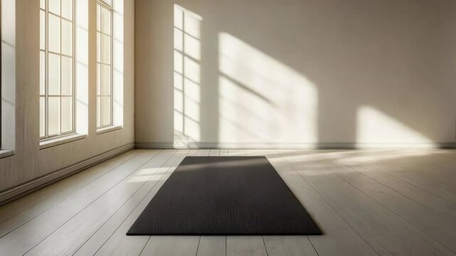 yoga mat on floor in minimalistic room 