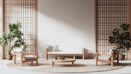 Serene Minimalist Living Room Design with Wood Furniture and Natural Light