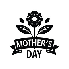 Elegant black and white Mother's Day design with flower and ribbon banner