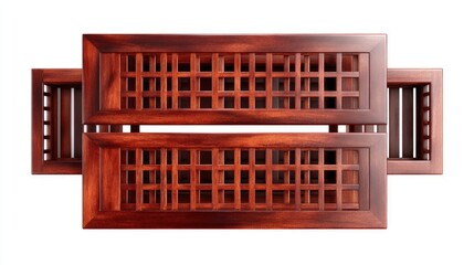Nested, wooden, rectangular tables with lattice design.