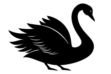 Fototapeta premium Elegant swan with detailed wings black silhouette vector illustration