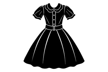 Fototapeta premium Elegant dress with belt and collar silhouette vector illustration