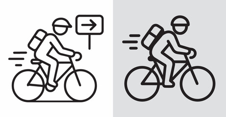 Fototapeta premium Bicycle Courier Service Icons Representing Fast Delivery and Transportation, Signpost Indicates Direction, Simple Graphic Illustrations in Black and White
