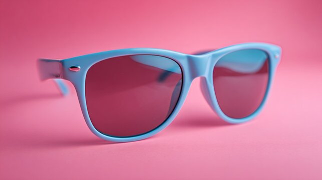 Ice blue sunglasses on bubblegum pink card, left margin empty