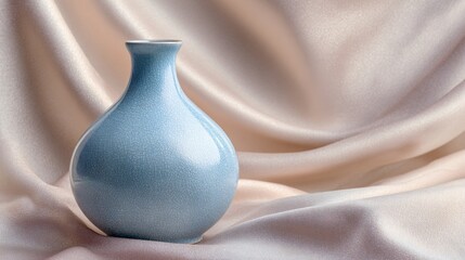 Light periwinkle vase on blush fabric, centered with white sky above