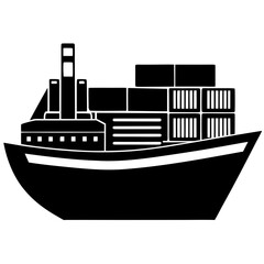 Obraz premium Cargo container ship transportation vessel silhouette vector illustration