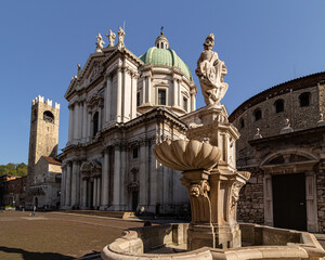 Exterior View of the New Duomo Cathedral in Brescia, Italy, in Piazza Paolo VI, Daytime