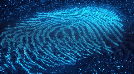 Digital blue fingerprint technology concept on dark background